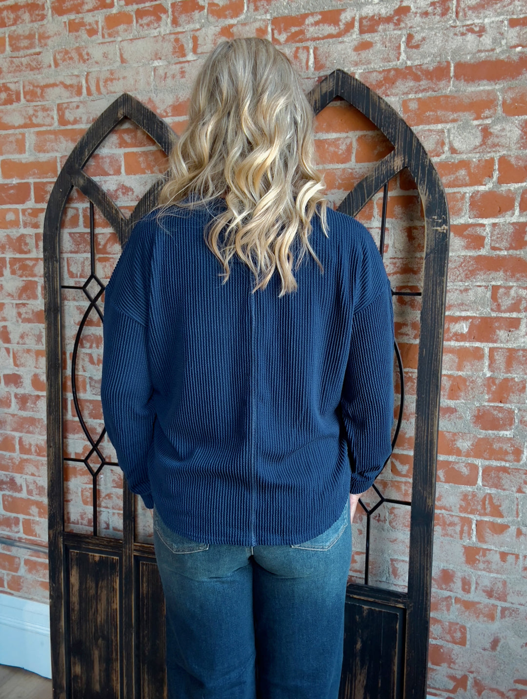 Take Your Time Ribbed Henley-Navy