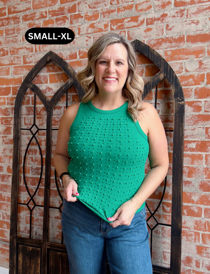 She Sparkles Pearl Tank-Kelly Green