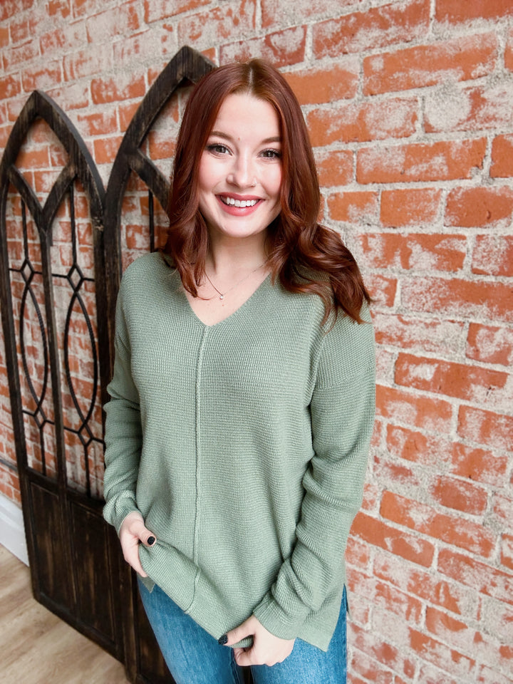 Weekend Oasis Waffle Knit Center Seam Sweater- 3 Colors