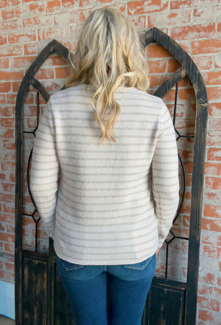 Keep It Simple Striped Sweater-Taupe