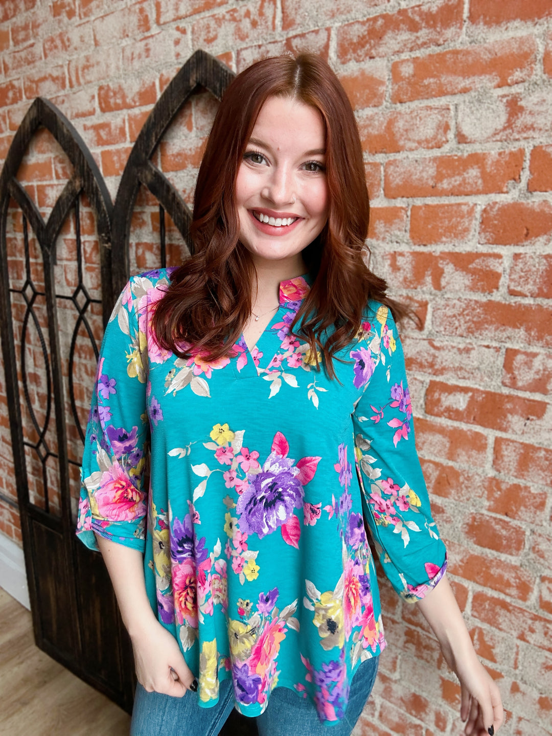Love Song Teal Floral Lizzy Blouse