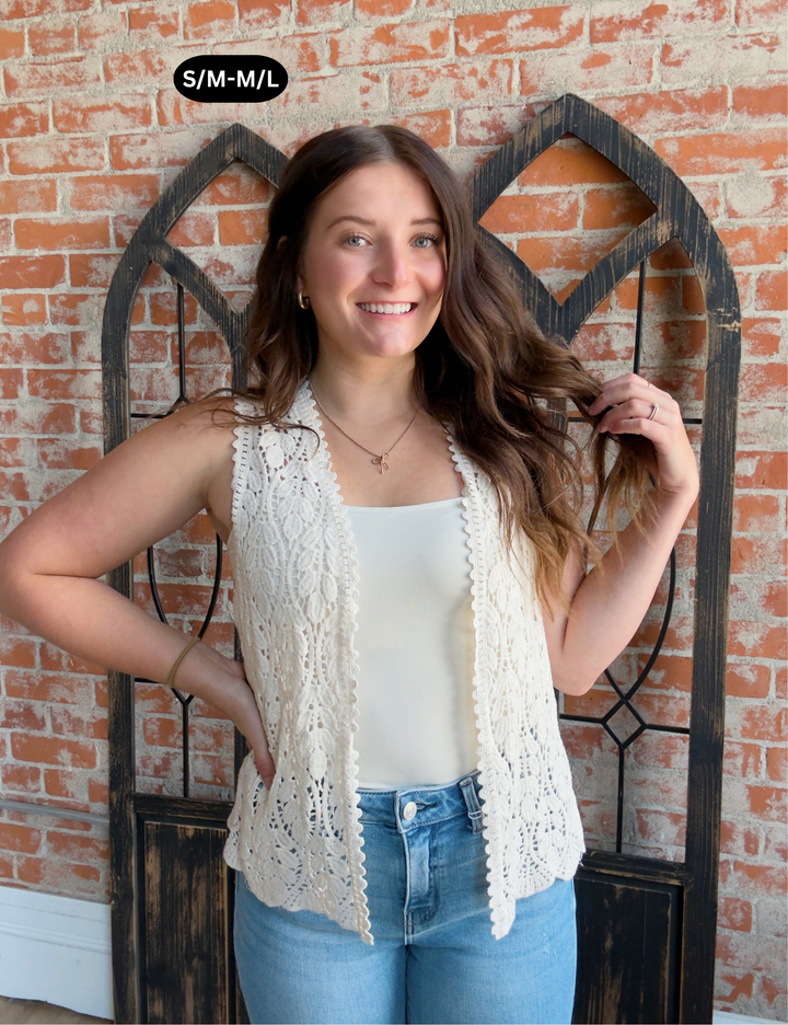 Beautiful Moments Crochet Vest-Cream