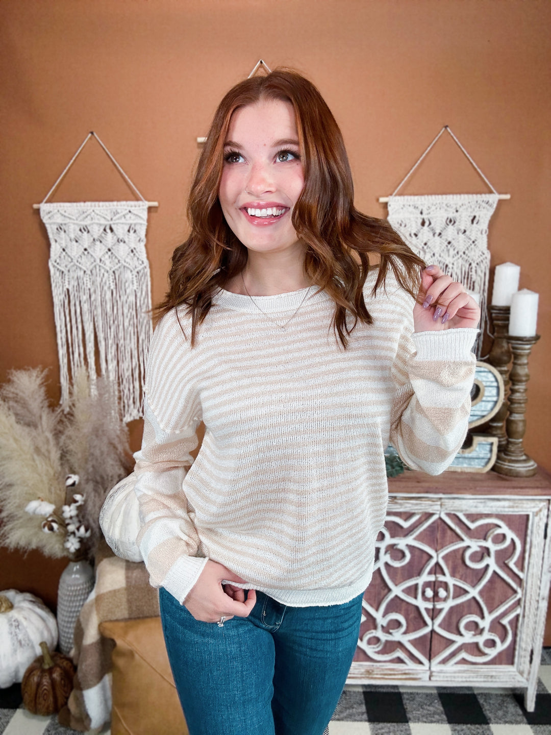 Sweet & Subtle Taupe/White Striped Sweater