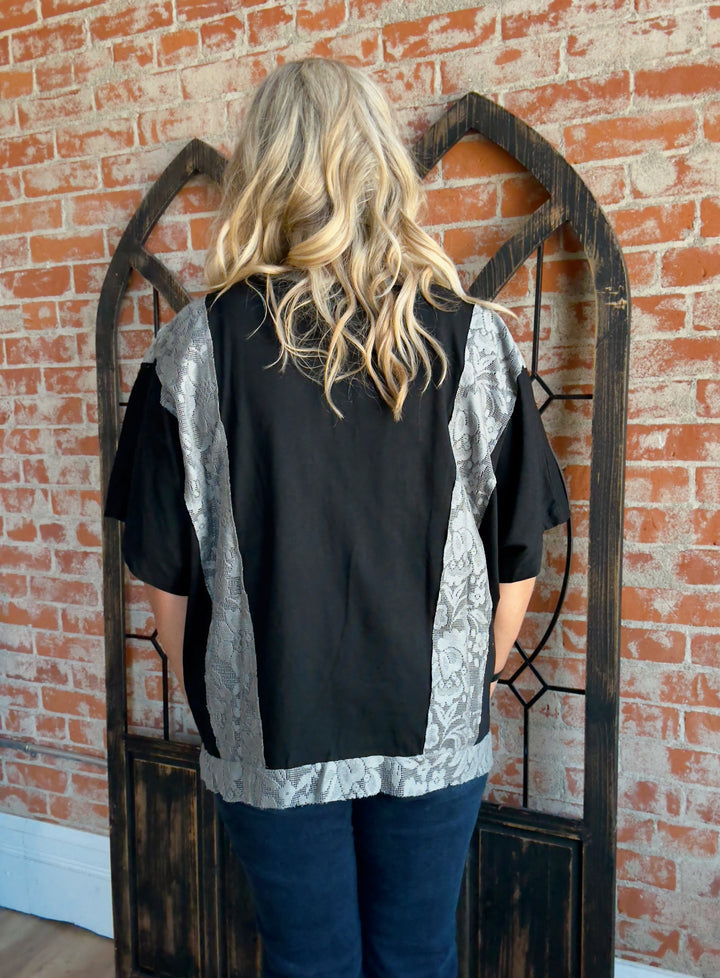 Stand Out Embroidered Floral Tee-Black