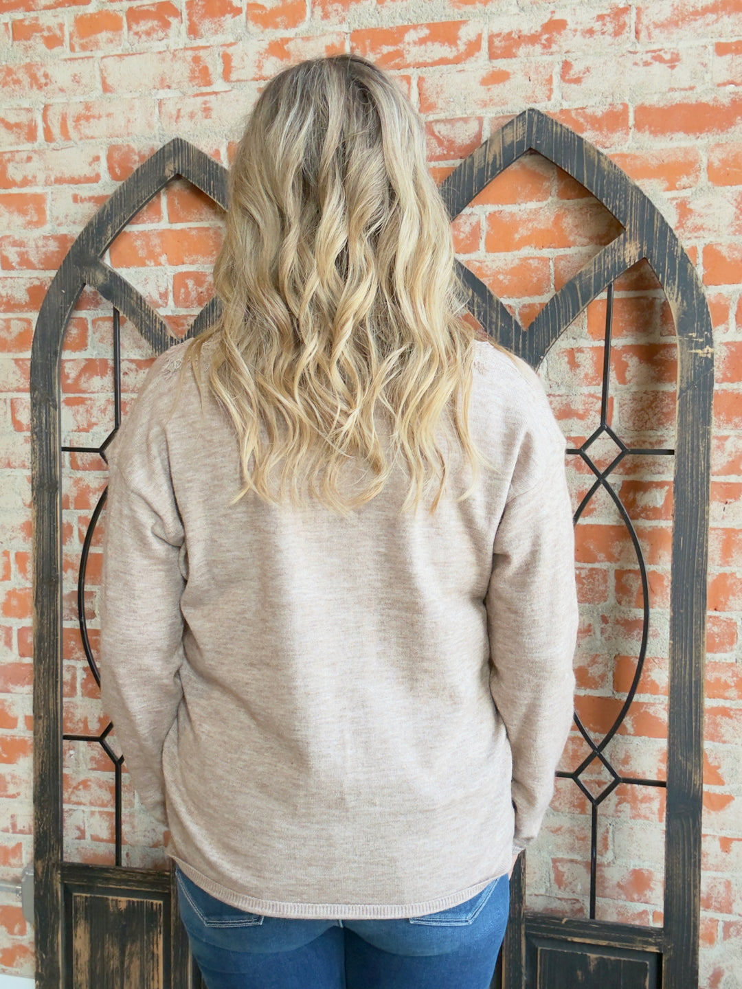 A Little Sweet Lace Sweater-Taupe