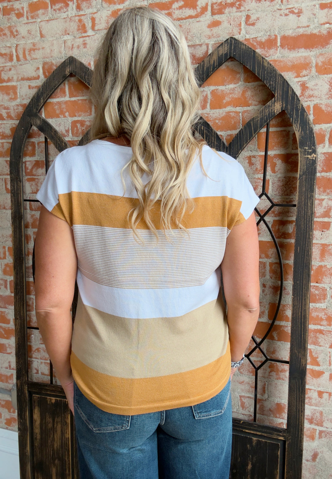 Show Up Color Block Sweater-Mustard