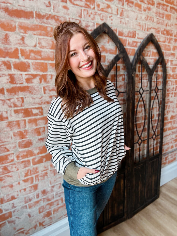 Make It Happen Olive Accent Striped Long Sleeve