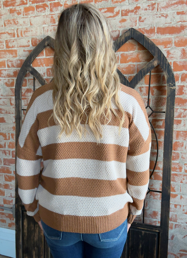 How You React Striped Sweater-Camel