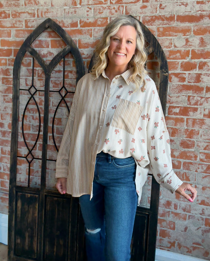 Passing Time Floral Button Up