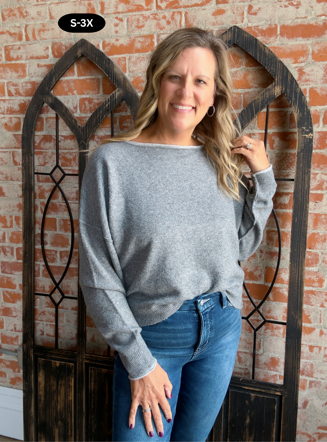 Roll With It Trimmed Sweater- Grey