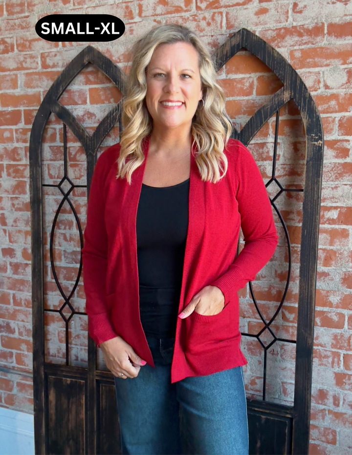 I'll Be There Cardigan-Red