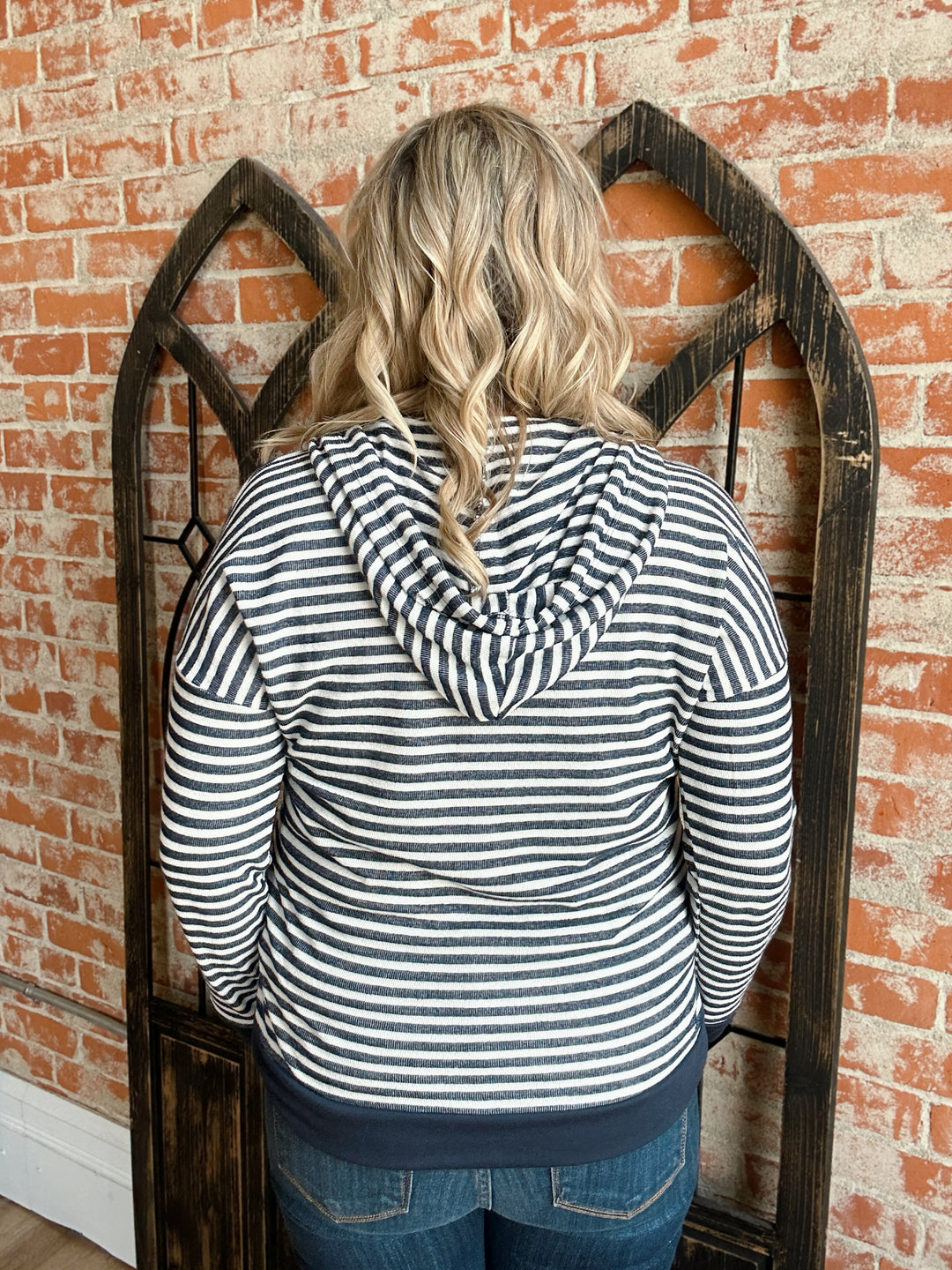 One Day At A Time Navy Striped Hoodie