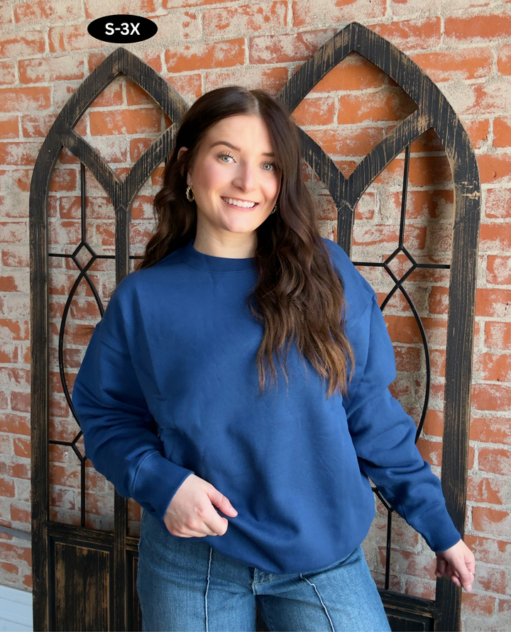 Cozy By The Campfire Crewneck-Light Navy