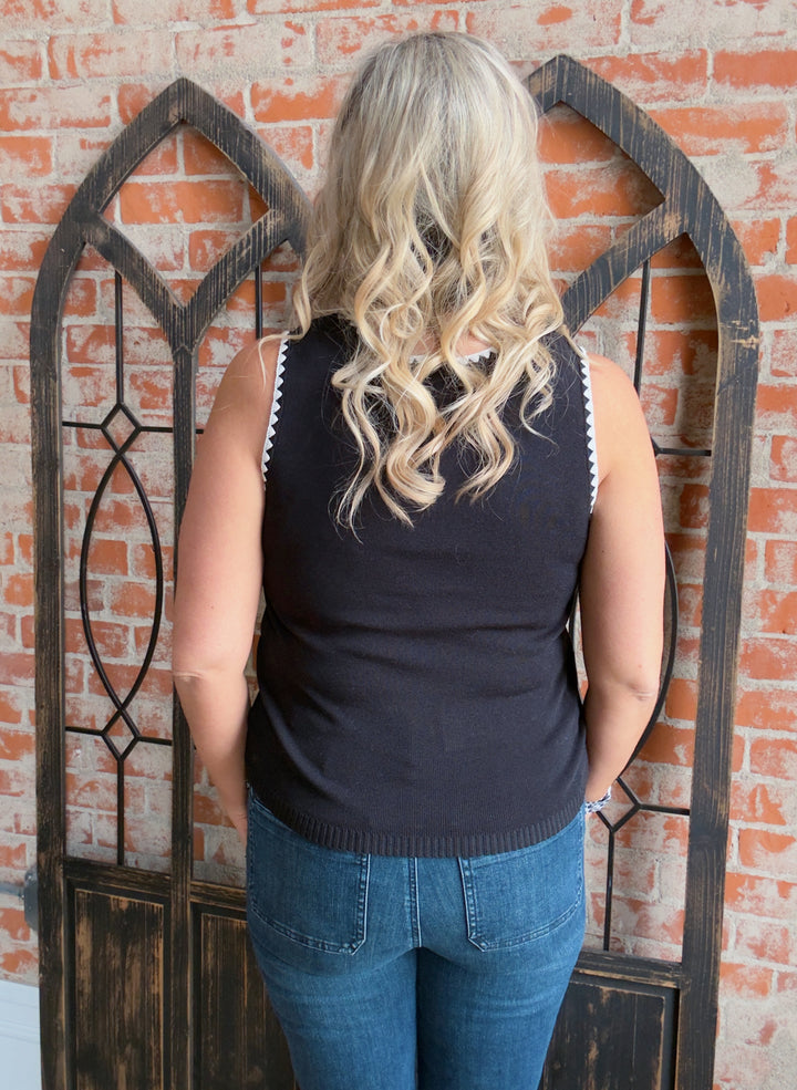 Straight To The Point Stitched Tank-Black