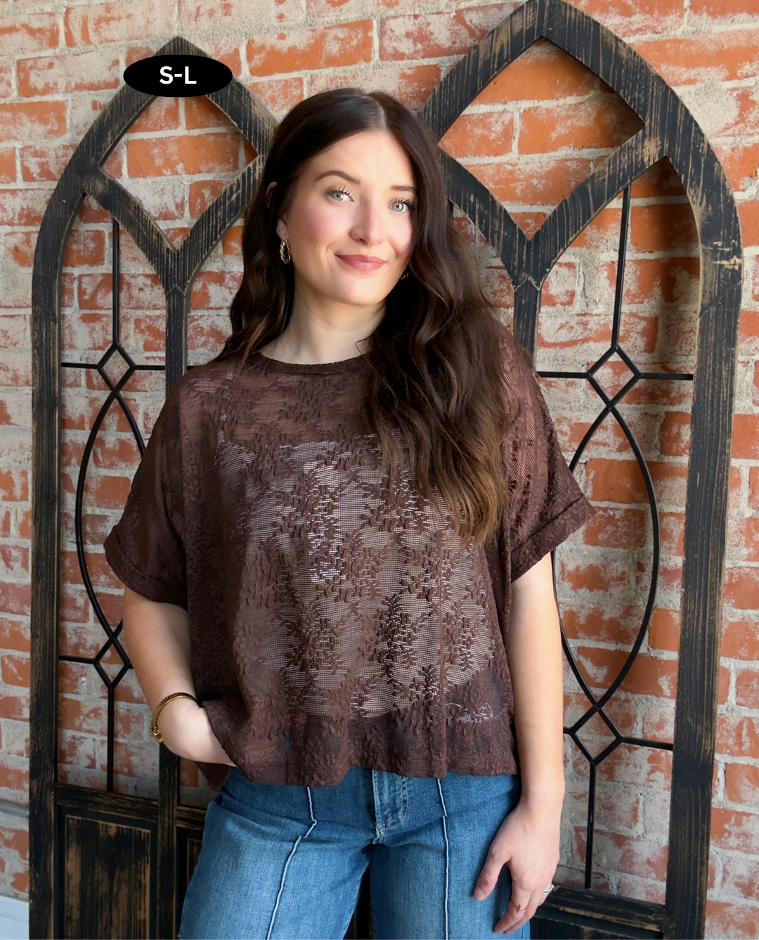 Reminisce With Me Lace Tee-Brown