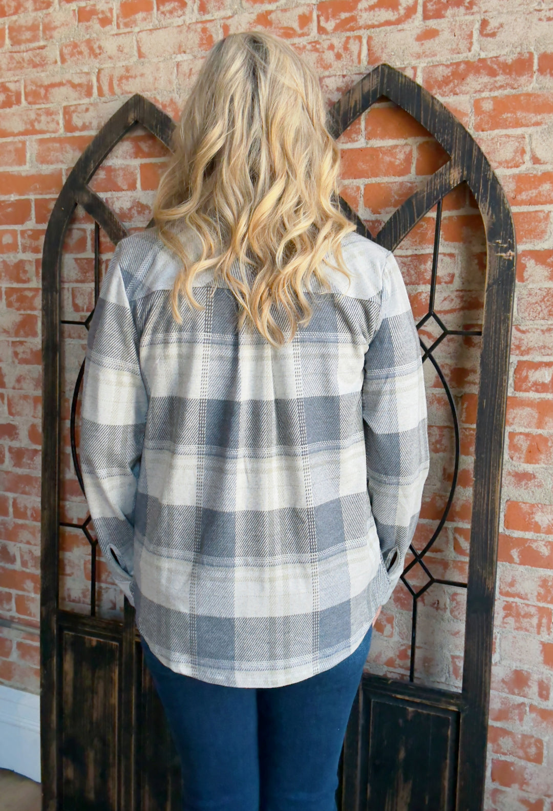 Teddy Soft Plaid Shacket-Grey/Beige Plaid