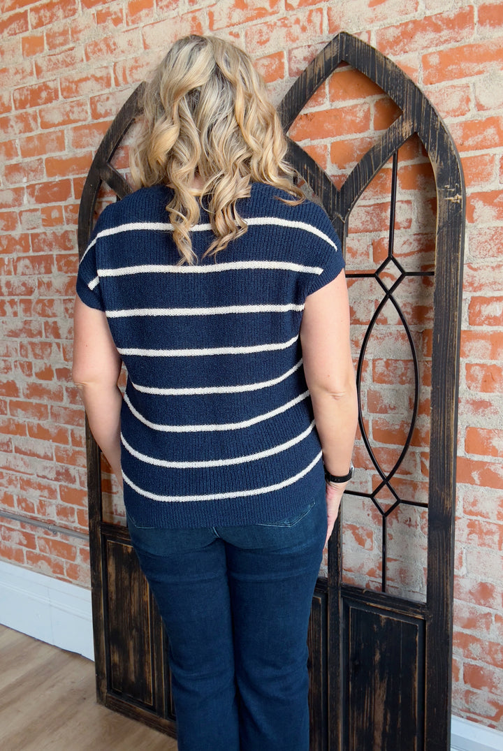 Tell The Truth Navy Striped Sweater