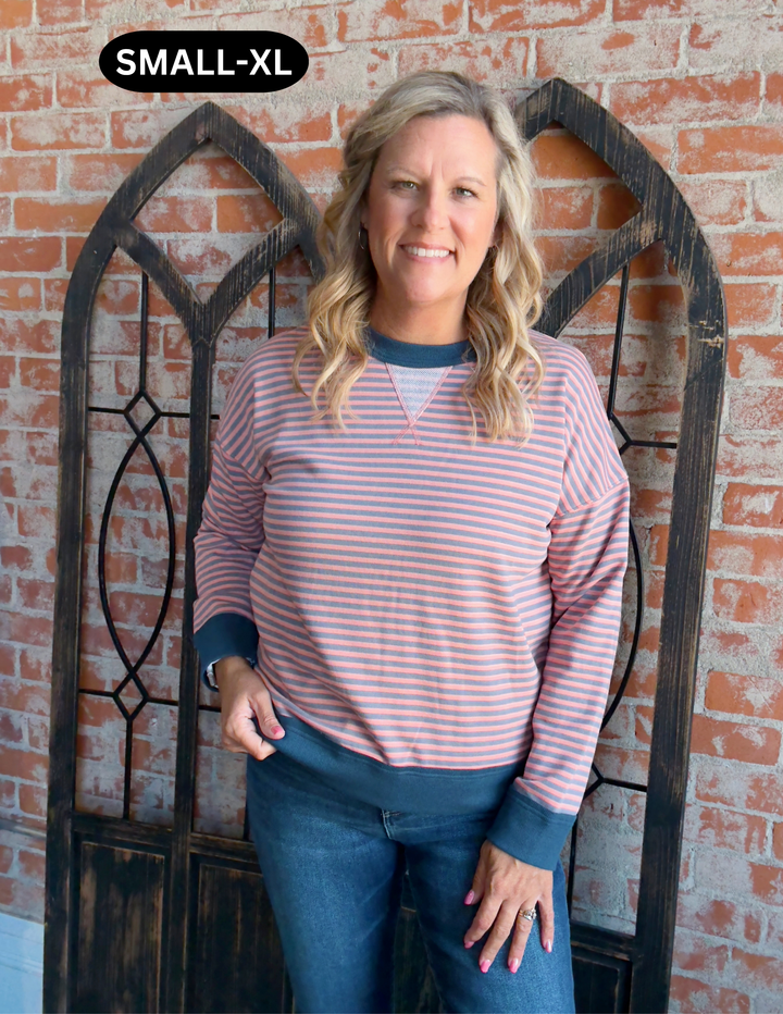 Give Me A Warning Striped Crewneck-Pink