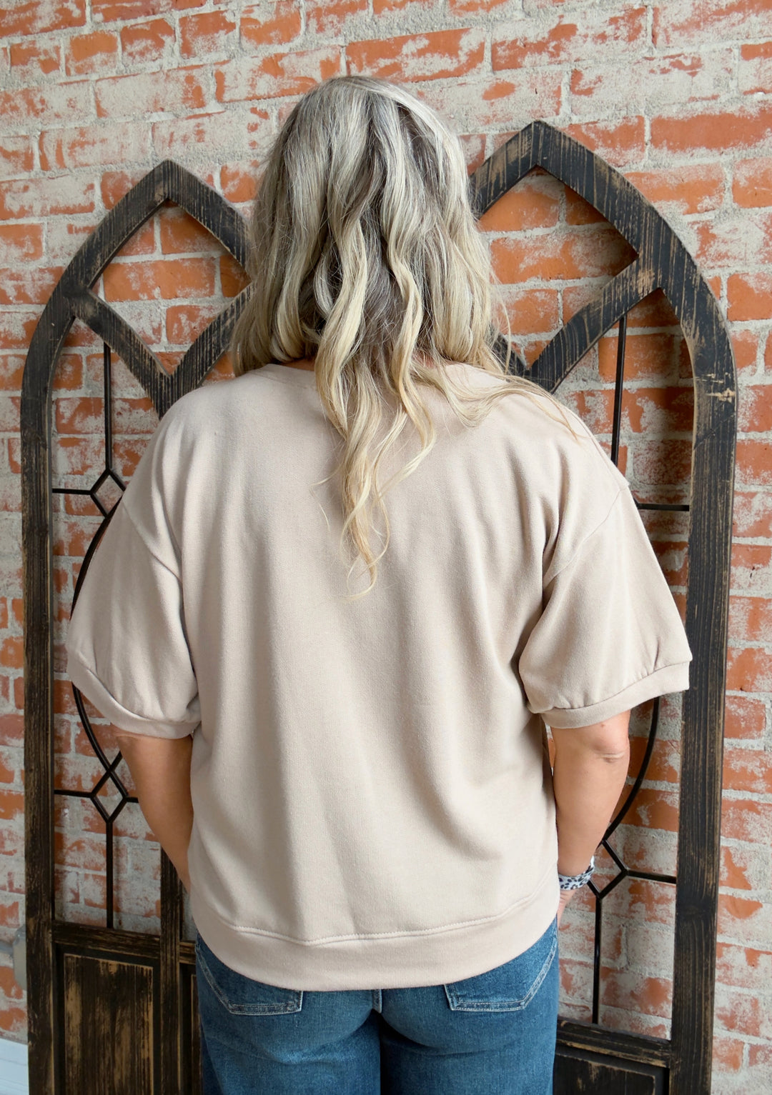 Stay Here Taupe Eyelet Tee