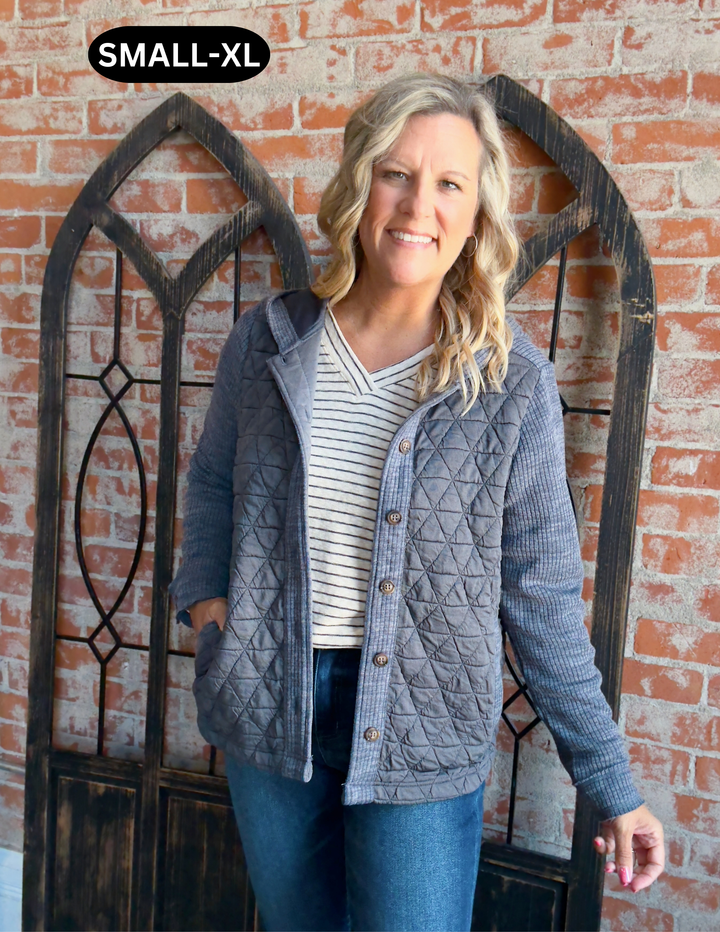 Give It Your All Quilted Shacket-Charcoal