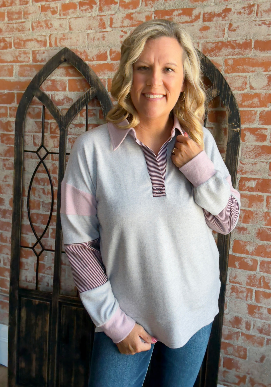 One Chance Collared Long Sleeve-Mauve