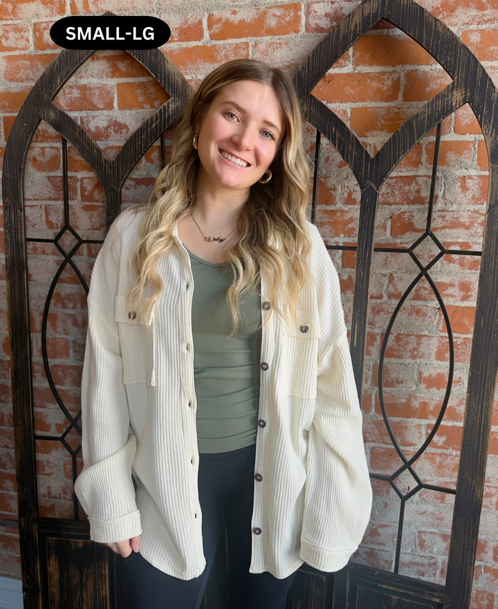 Fall Devotion Waffle Shacket-Cream