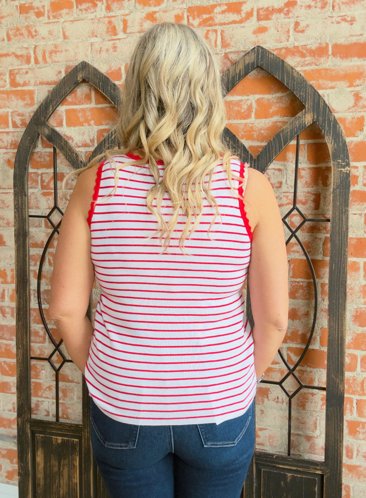 Lipstick Red Scalloped Tank
