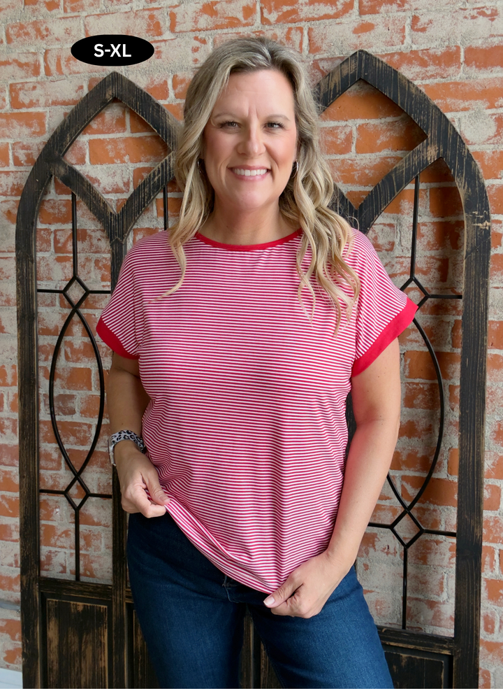 Pass By Me Striped Tee-Red