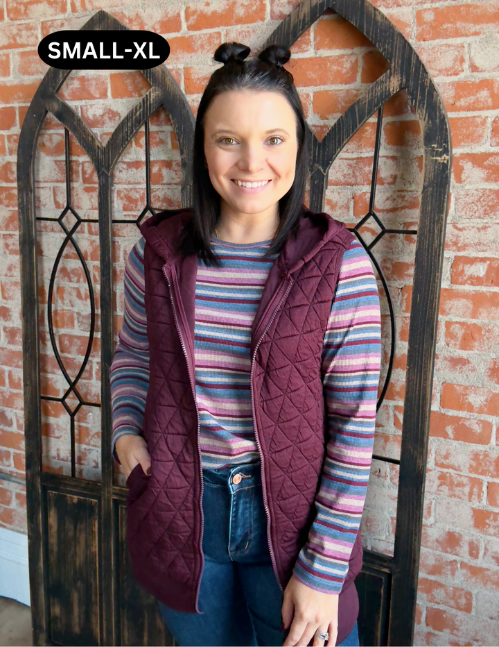 Epic Comeback Long Vest-Burgundy