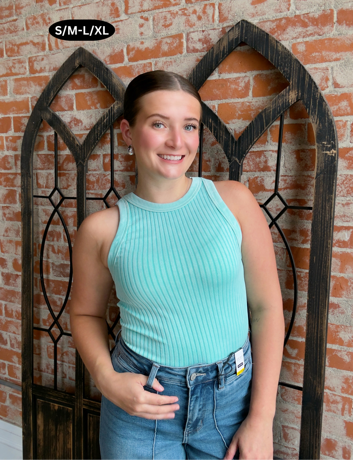 Don't Be Silly Acid Wash Tank-Mint