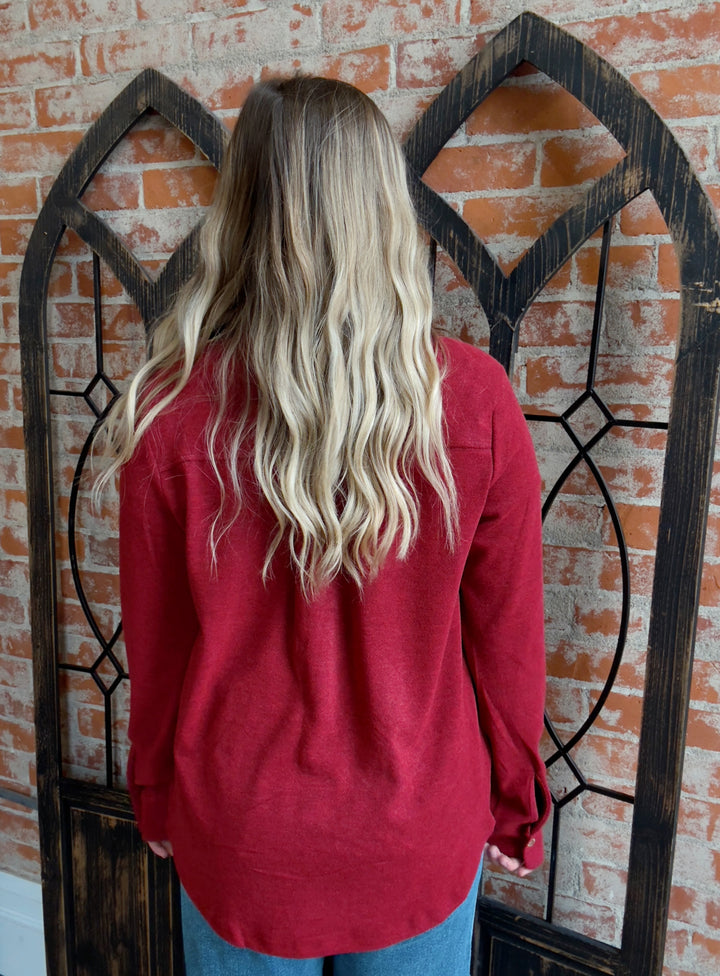 Teddy Soft Basic Shacket-Holly Berry