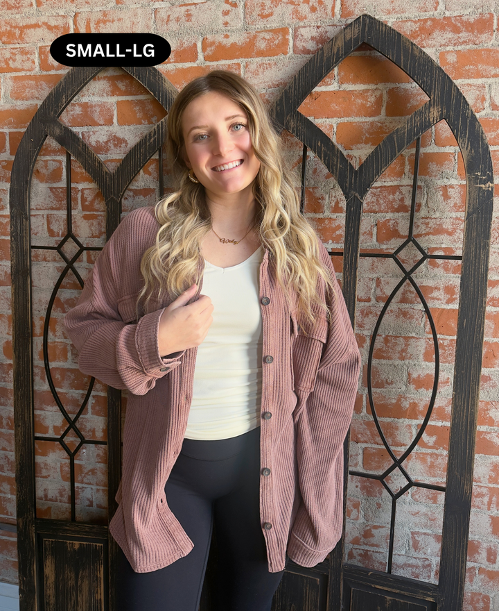 Fall Devotion Waffle Shacket-Chestnut