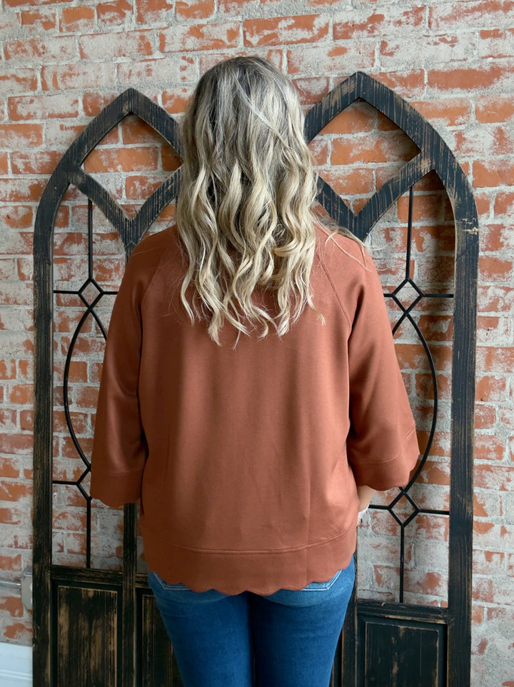 Leave Me Be Scuba Scalloped 3/4 Sleeve