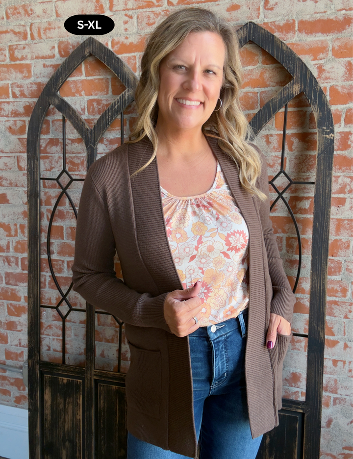 Feels Like Home Cardigan-Chocolate