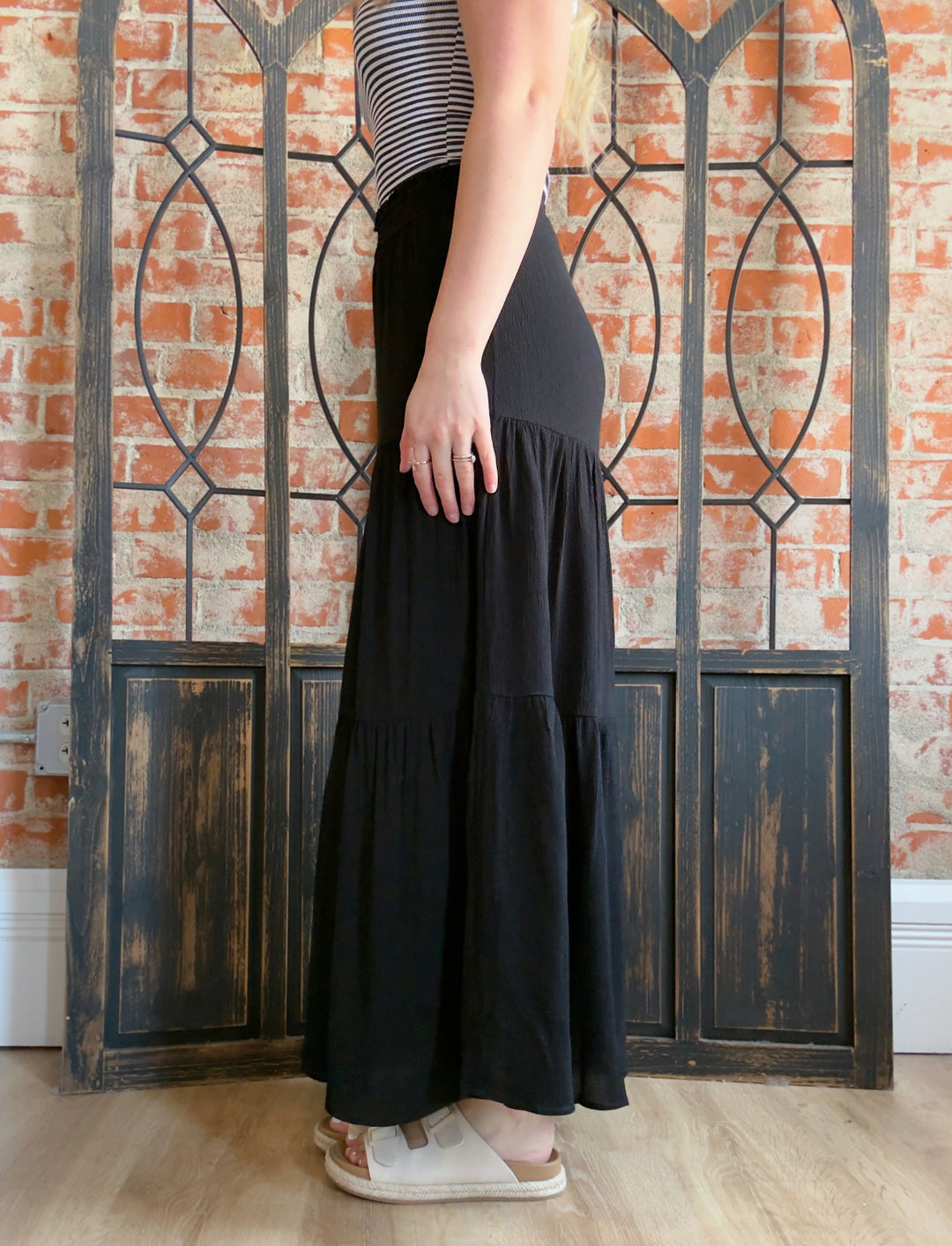 Jealous Eyes Tiered Maxi Skirt-Black