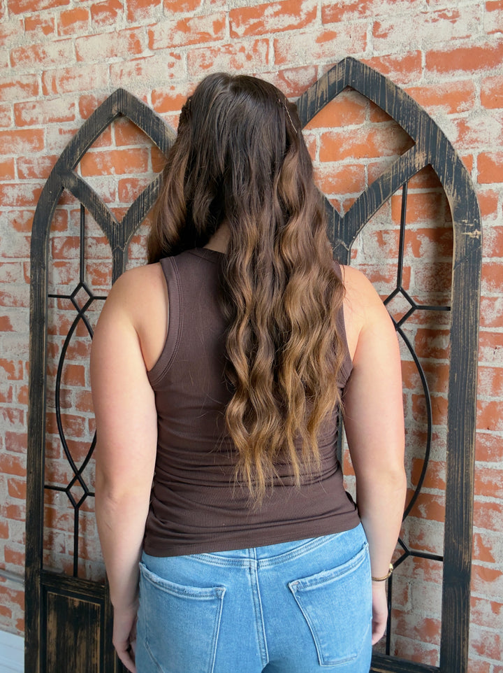 Essential Micro Ribbed Tank-Coffee Bean