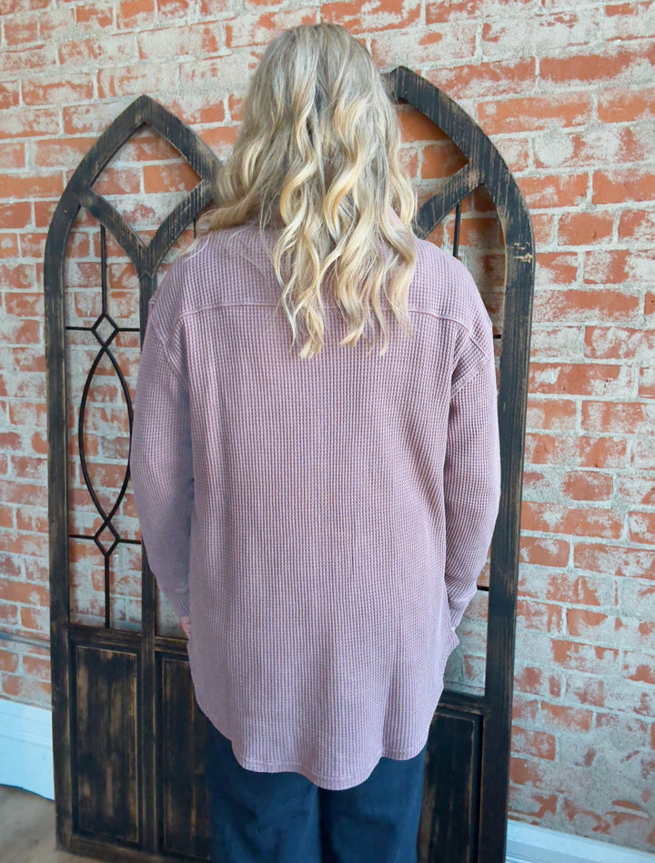 Just What You Need Waffle Shacket-Sage & Rose