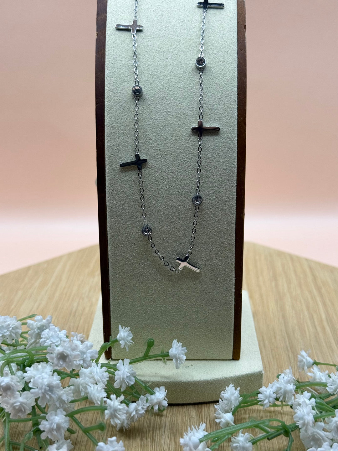 Multi Cross/Gem Stainless Steel Necklace-2 Colors