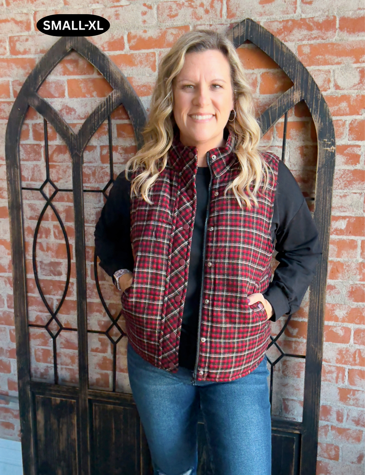 Bring Me Closer Plaid Vest-Black/Red