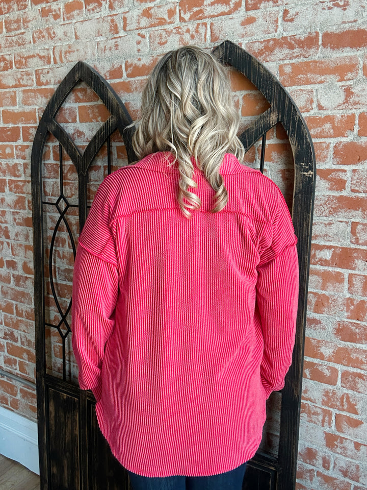 Layering Essential Ribbed Shacket-Red