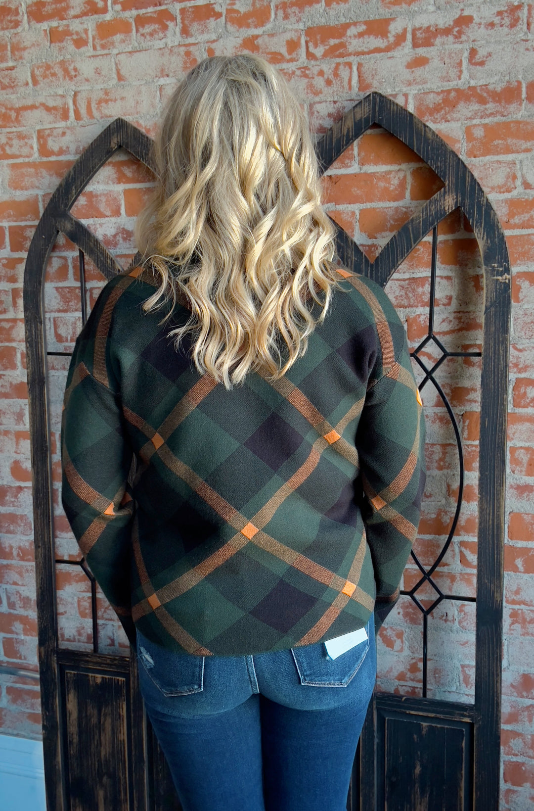 Looking Forward To The Holidays Plaid Sweater-Hunter Green