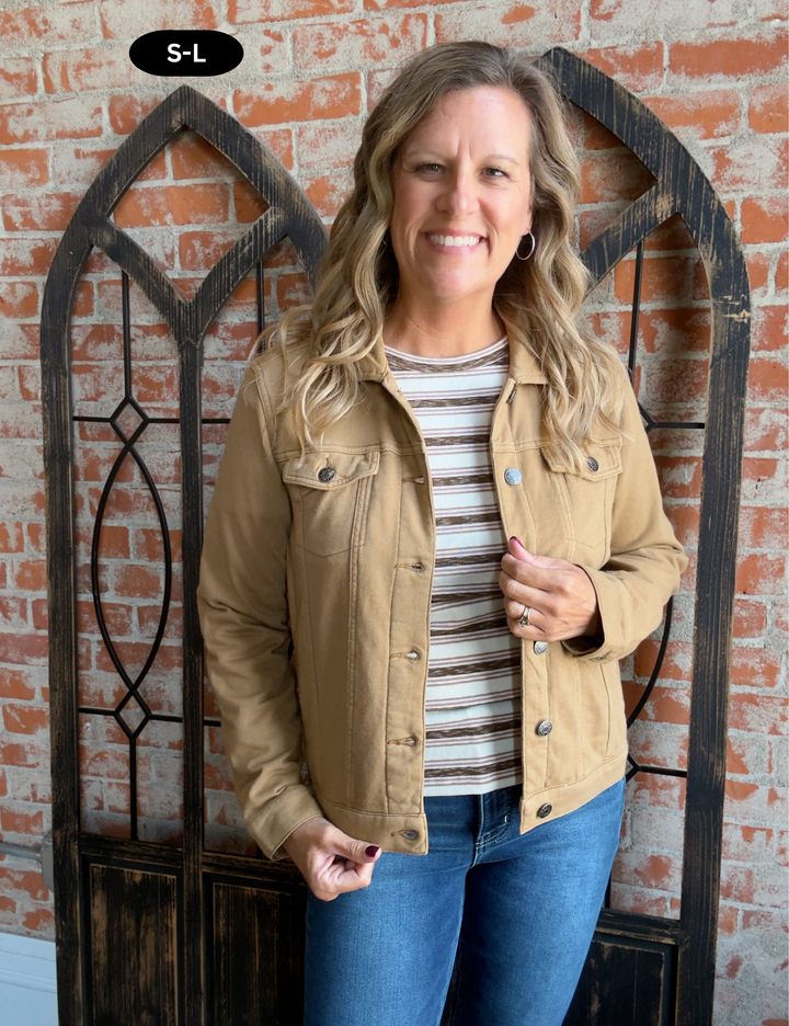 Just Feels Right Knit Denim Jacket-Camel
