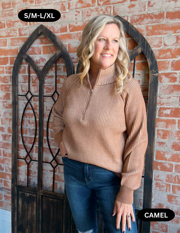In A Hurry Ribbed Zip Sweater-Multiple