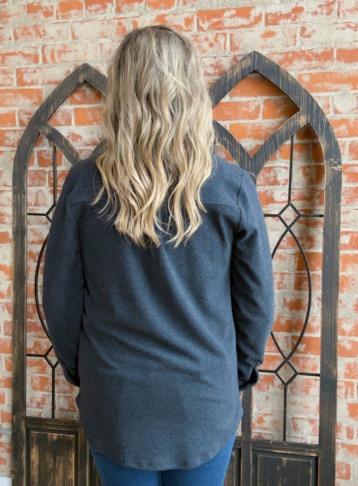 Teddy Soft Basic Shacket-Navy