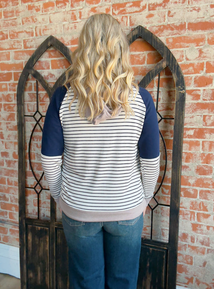 Here For A Good Time Color Block Hoodie-Navy/Taupe