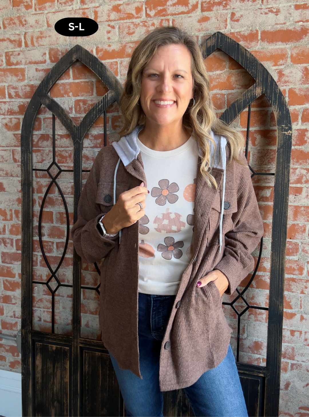 Fall Accessory Ribbed Hoodie Shacket-Brown