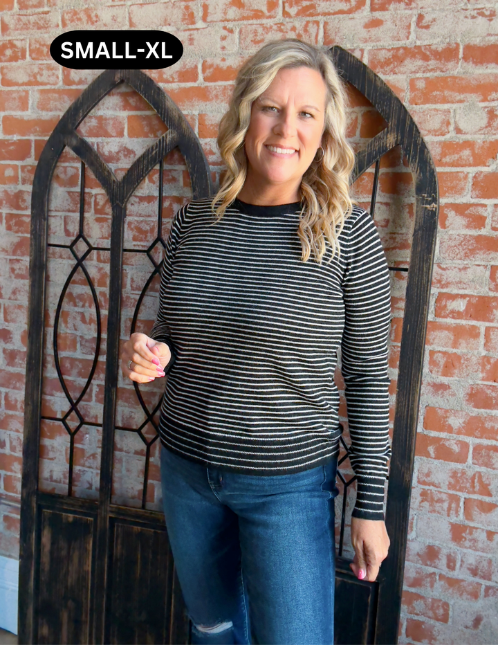 At The Right Time Striped Sweater-Black