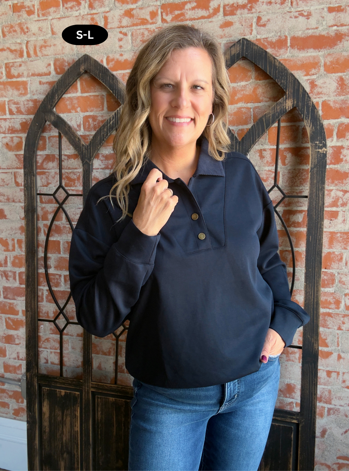 Let It Go Scuba Collared Crew-Navy