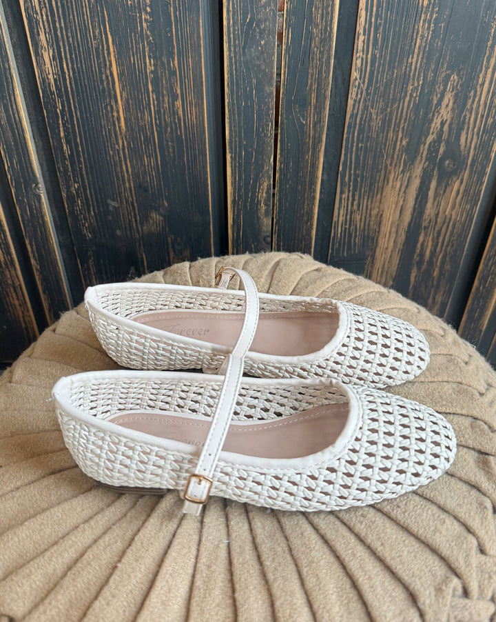 Woven Mary Jane Flat-Bone
