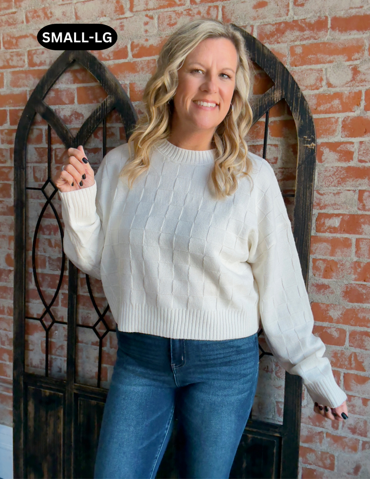 Skip A Beat Checkered Sweater-Ivory